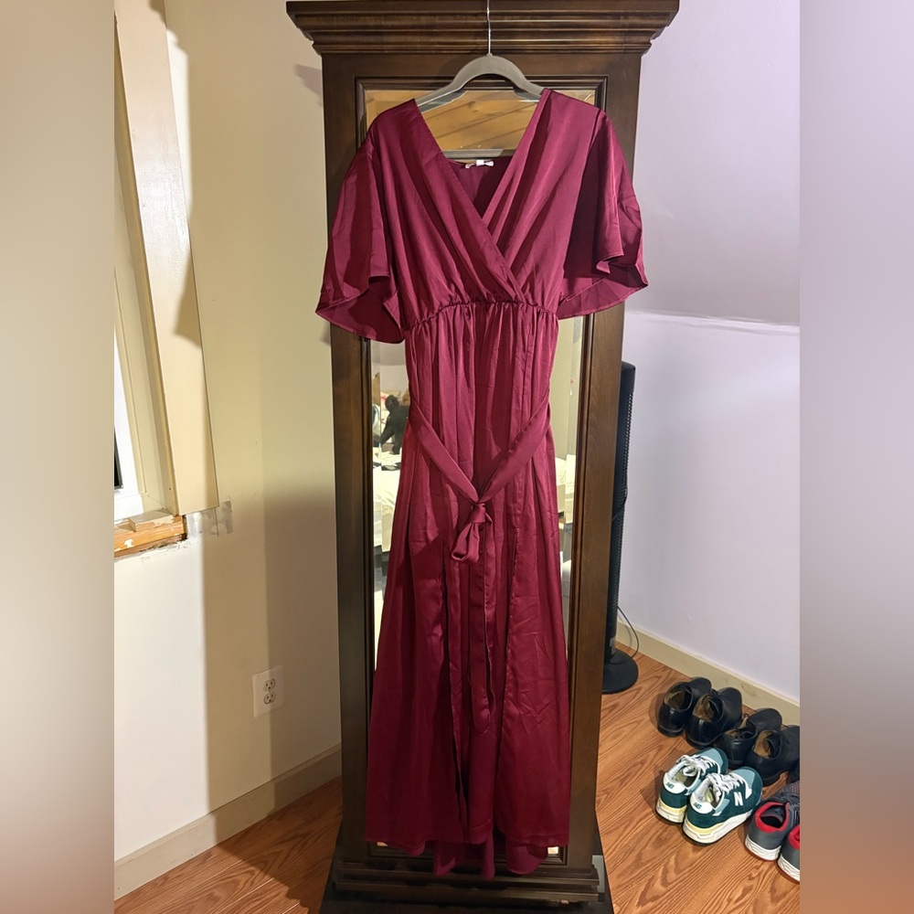 Baltic Born Satin Maxi Dress Burgundy